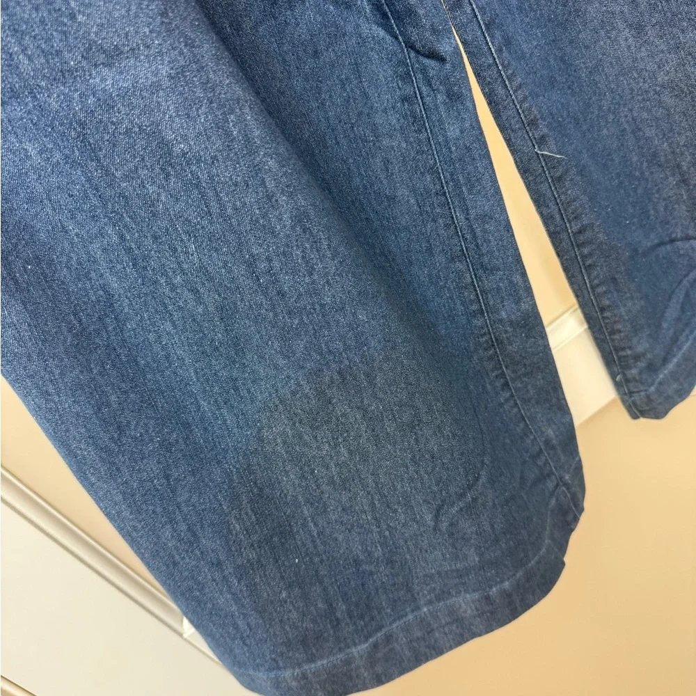 Pleated Wide Leg Chambray Pants – High Waist Lightweight Denim Pants - Picture 7 of 8